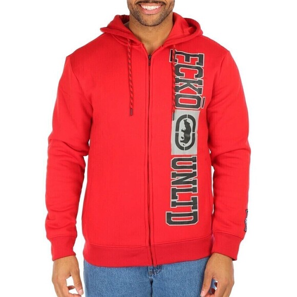 ECKO UNLTD Hoodie Mens Small Logo Full Zip Front Red Side Seam Pockets - Picture 1 of 7